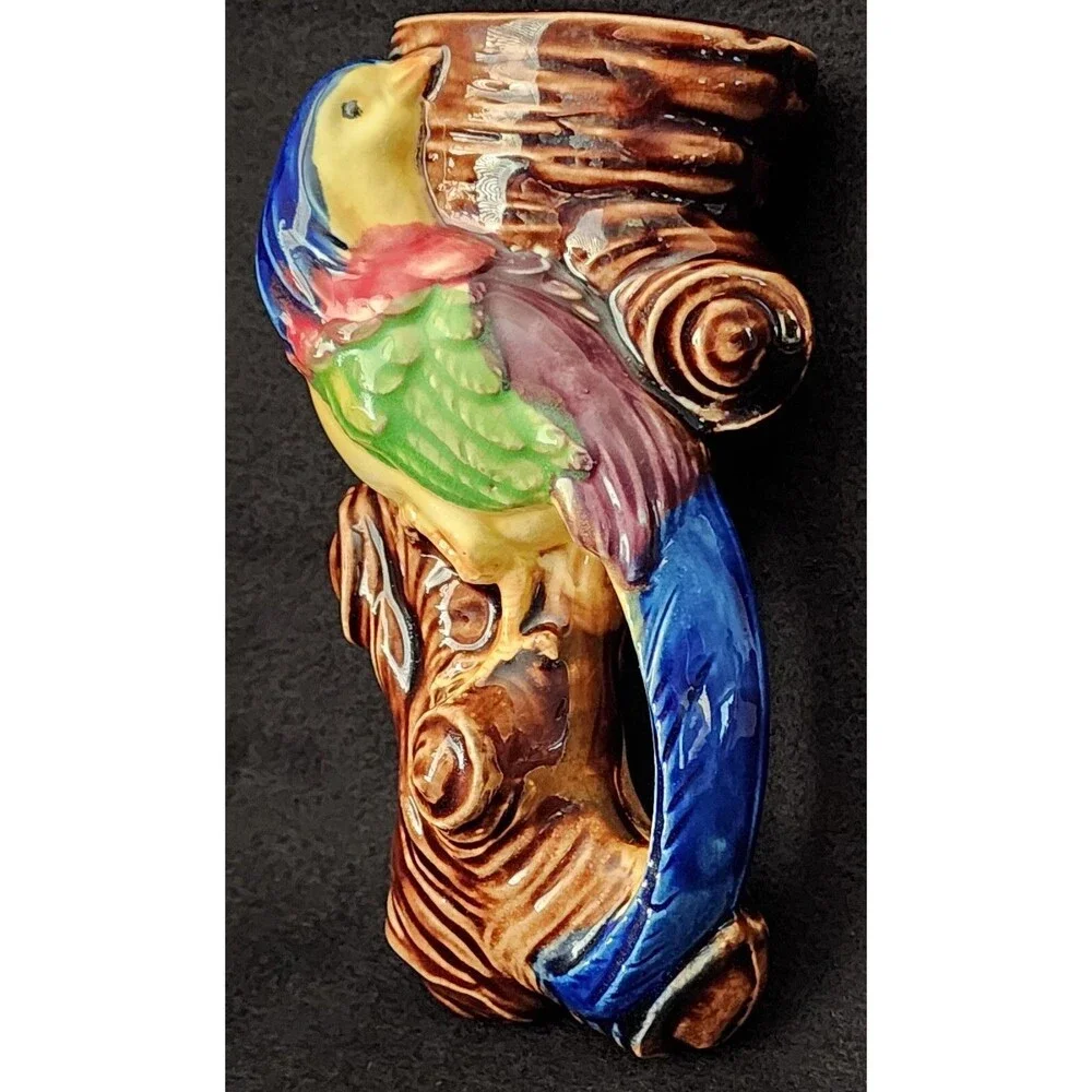 Vintage Tropical Bird Shaped Pottery Wall Pocket Planter ~ Japan